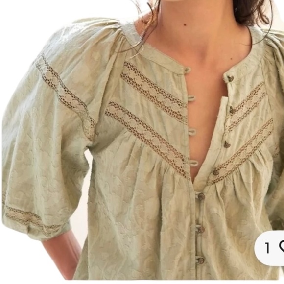 Anthropologie Top Blouse Women's S Harmony Sage Lace Peasant Cottage Feminine - Picture 15 of 15